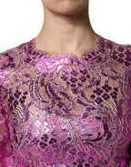Dolce & Gabbana Metallic Fuchsia Floral Sheath Mini Dress