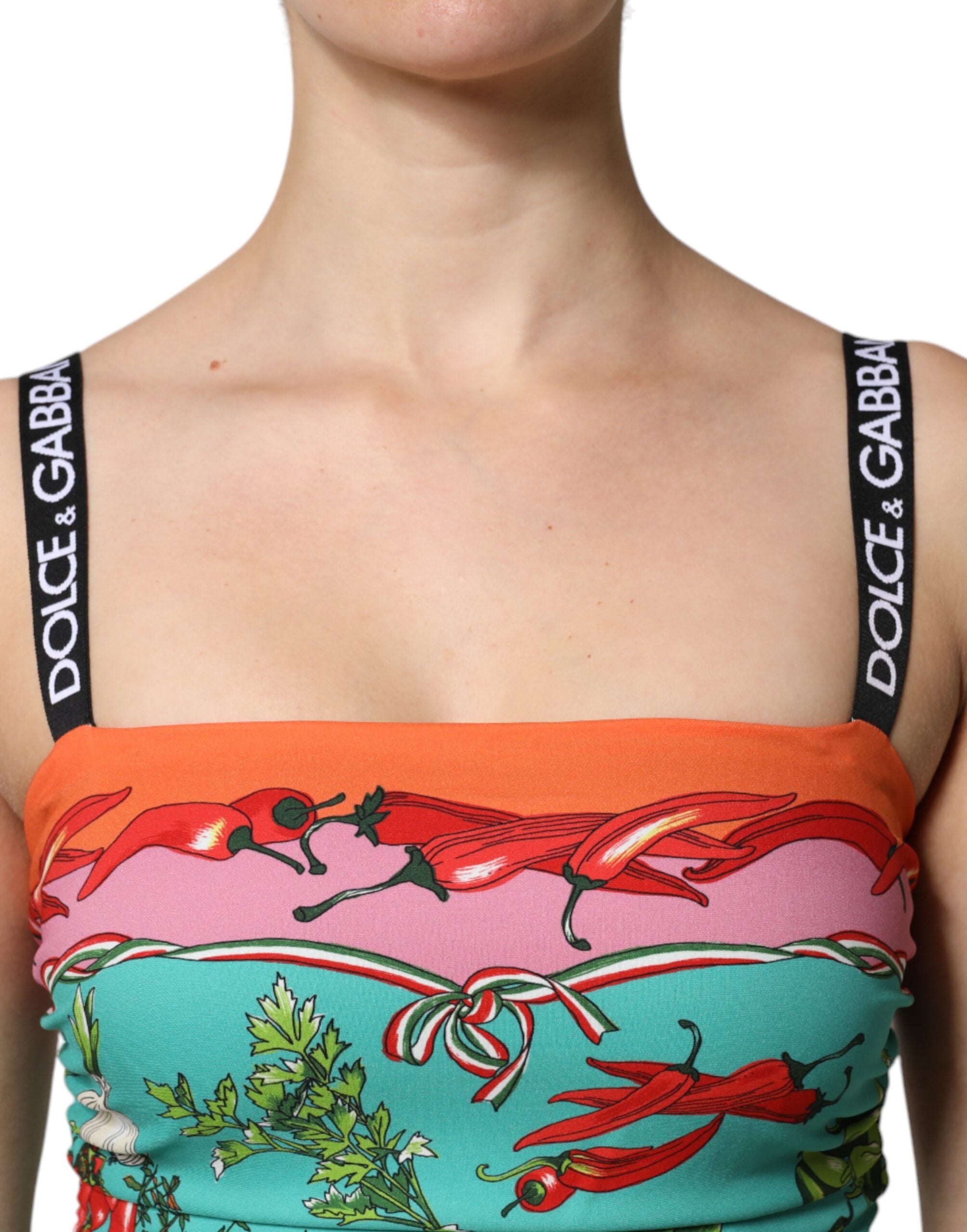 Dolce & Gabbana Multicolor Printed Silk Sleeveless Midi Dress