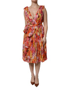 Dolce & Gabbana Multicolor Floral Silk V-neck Chiffon Dress