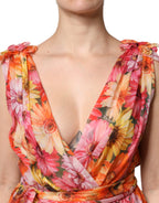 Dolce & Gabbana Multicolor Floral Silk V-neck Chiffon Dress