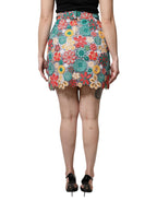 Dolce & Gabbana Multicolor Floral Lace High Waist Mini Skirt