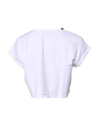 Dolce & Gabbana White Cotton Crew Neck Cropped T-shirt Top
