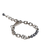 Dolce & Gabbana Silver Tone Chain Lobster Clasp Logo Gray Pearls Bracelet