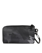 Dolce & Gabbana Black Gray Camouflage Logo Plaque Keyring Pouch Bag
