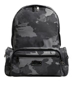 Dolce & Gabbana Gray Cotton Camouflage Logo Plaque Backpack Bag