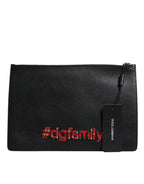 Dolce & Gabbana Black #DGFamily Embellished Leather Clutch Bag