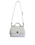 Dolce & Gabbana White Rafia Leather Top Handle Crossbody Bag