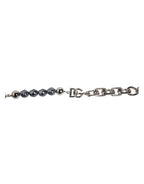 Dolce & Gabbana Silver Tone Chain Lobster Clasp Logo Gray Pearls Bracelet