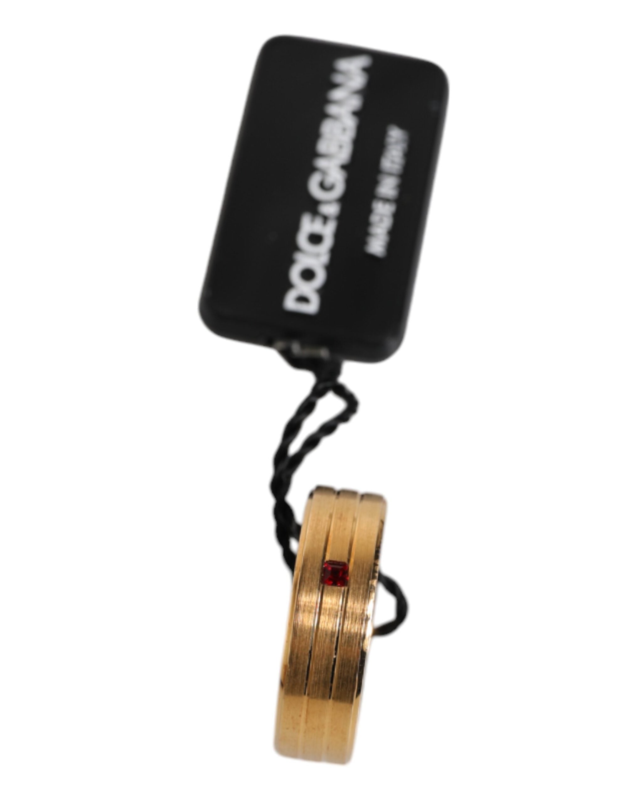 Dolce & Gabbana Gold Tone Brass Red Crystal DG Logo Ring