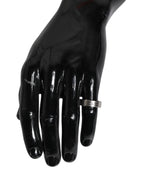 Dolce & Gabbana Silver Tone Brass Clear Crystal DG Logo Ring