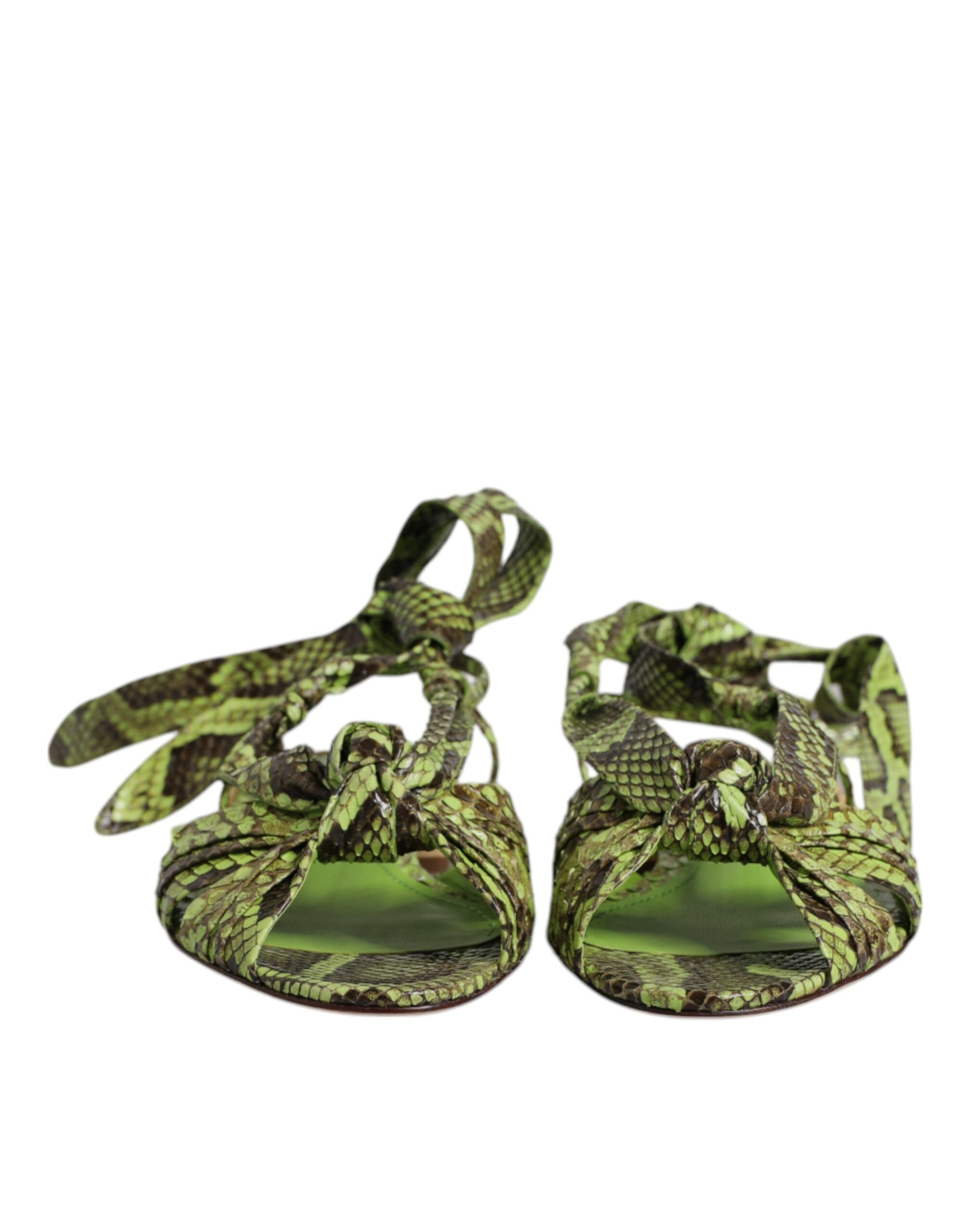 Dolce & Gabbana Green Animal Print Ankle Wrap Sandals Shoes