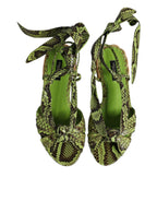 Dolce & Gabbana Green Animal Print Ankle Wrap Sandals Shoes