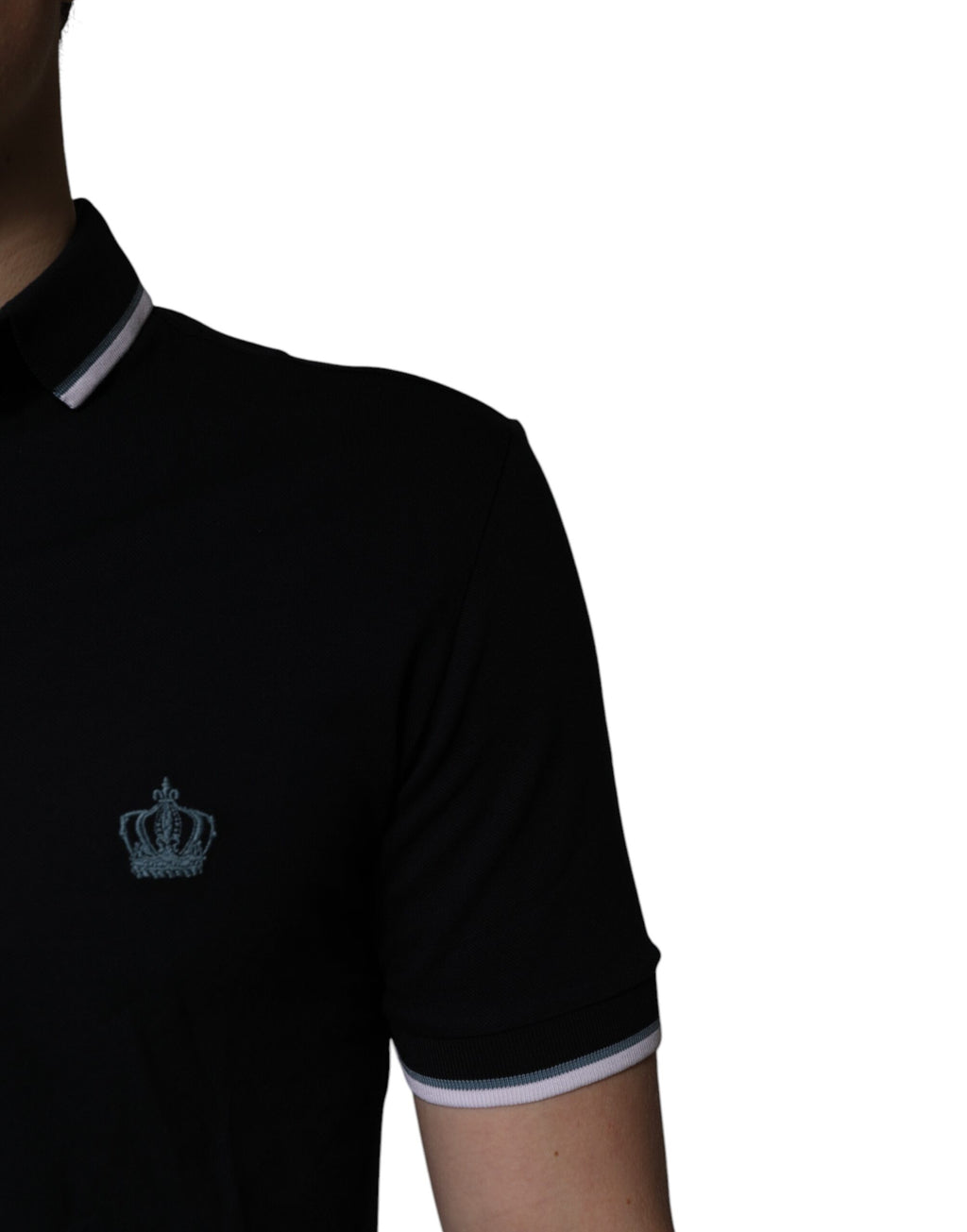 Dolce & Gabbana Black Cotton Crown Collared Polo T-shirt