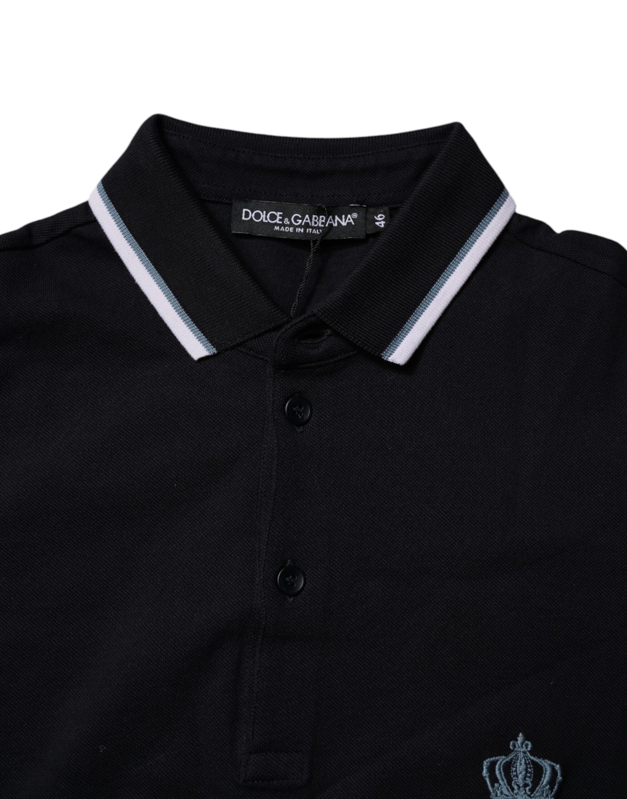 Dolce & Gabbana Black Cotton Crown Collared Polo T-shirt