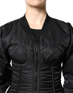 Dolce & Gabbana Black Nylon Full Zip Bustier Corset Jacket