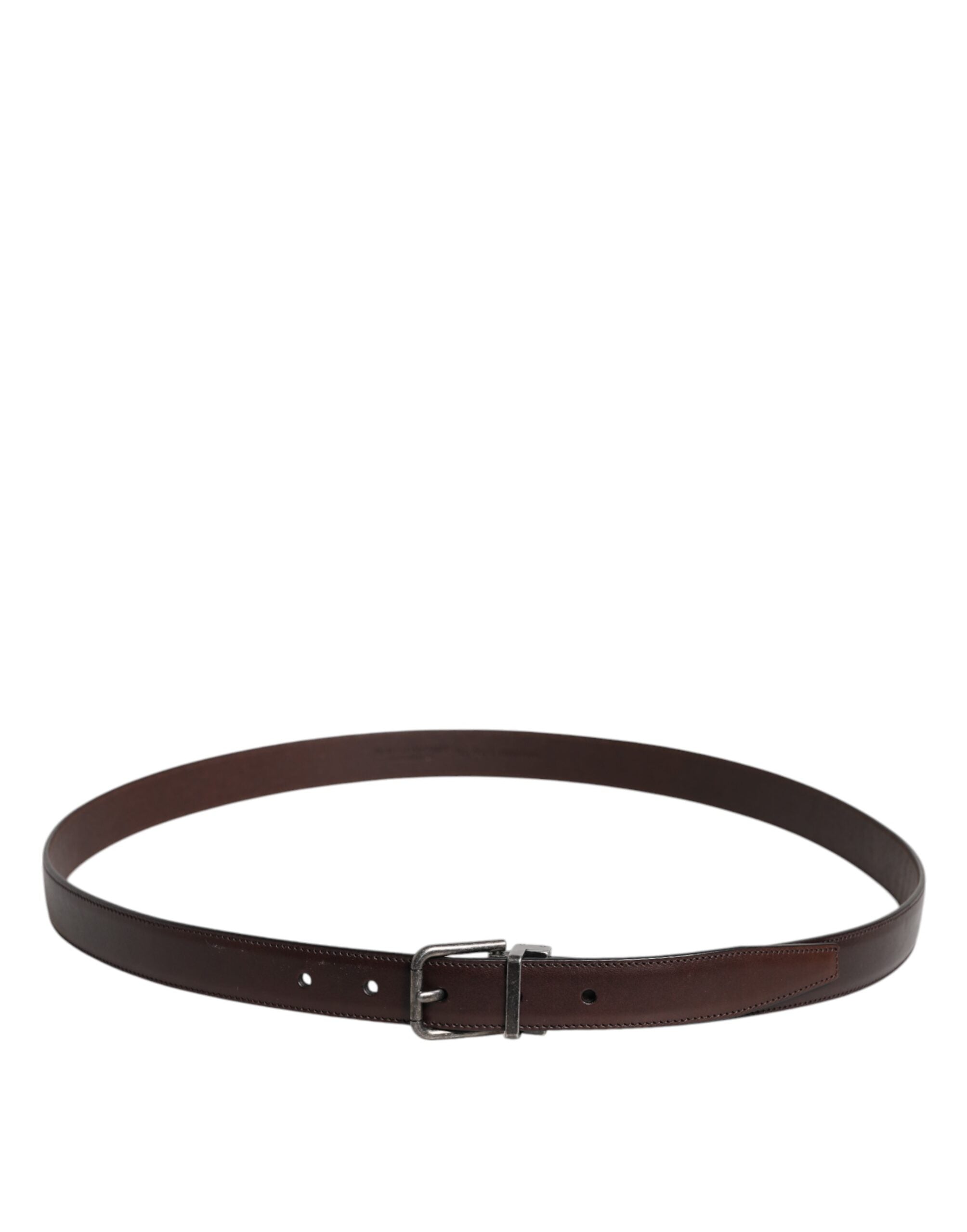 Dolce & Gabbana Brown Leather Silver Metal Buckle Belt