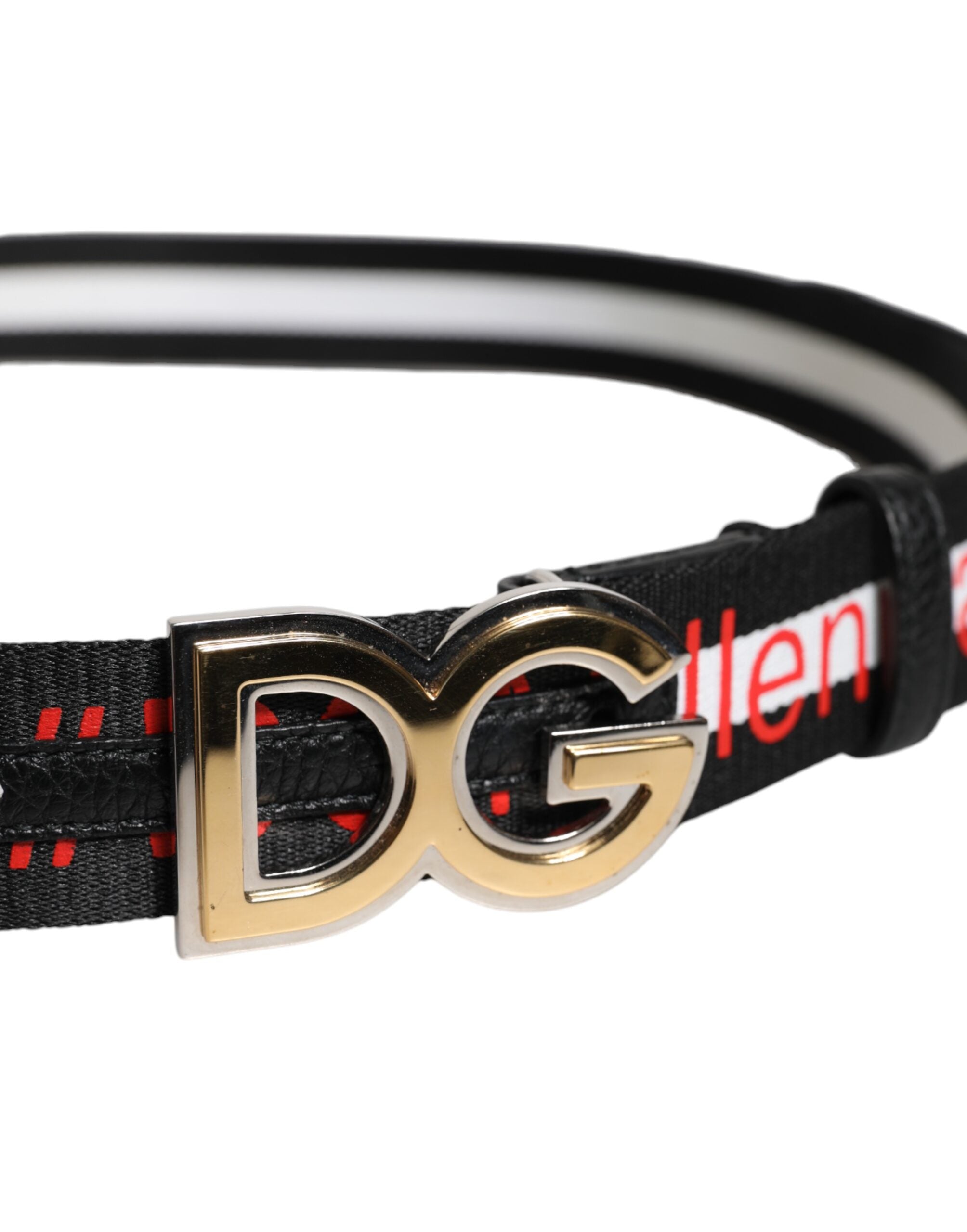 Dolce & Gabbana Black White Printed Metal Logo Buckle Belt