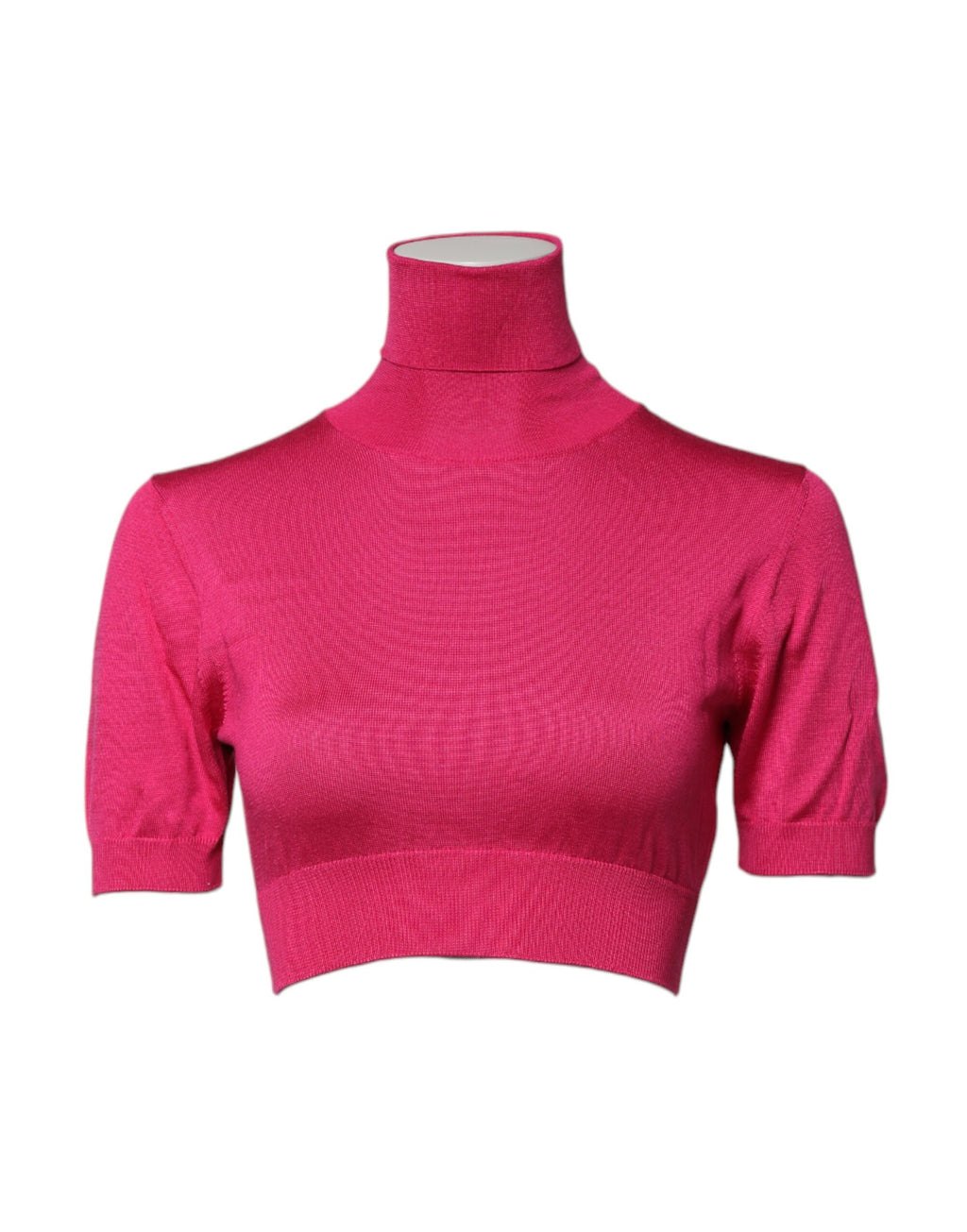 Dolce & Gabbana Pink Silk Knitted Turtleneck Cropped Top