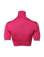 Dolce & Gabbana Pink Silk Knitted Turtleneck Cropped Top