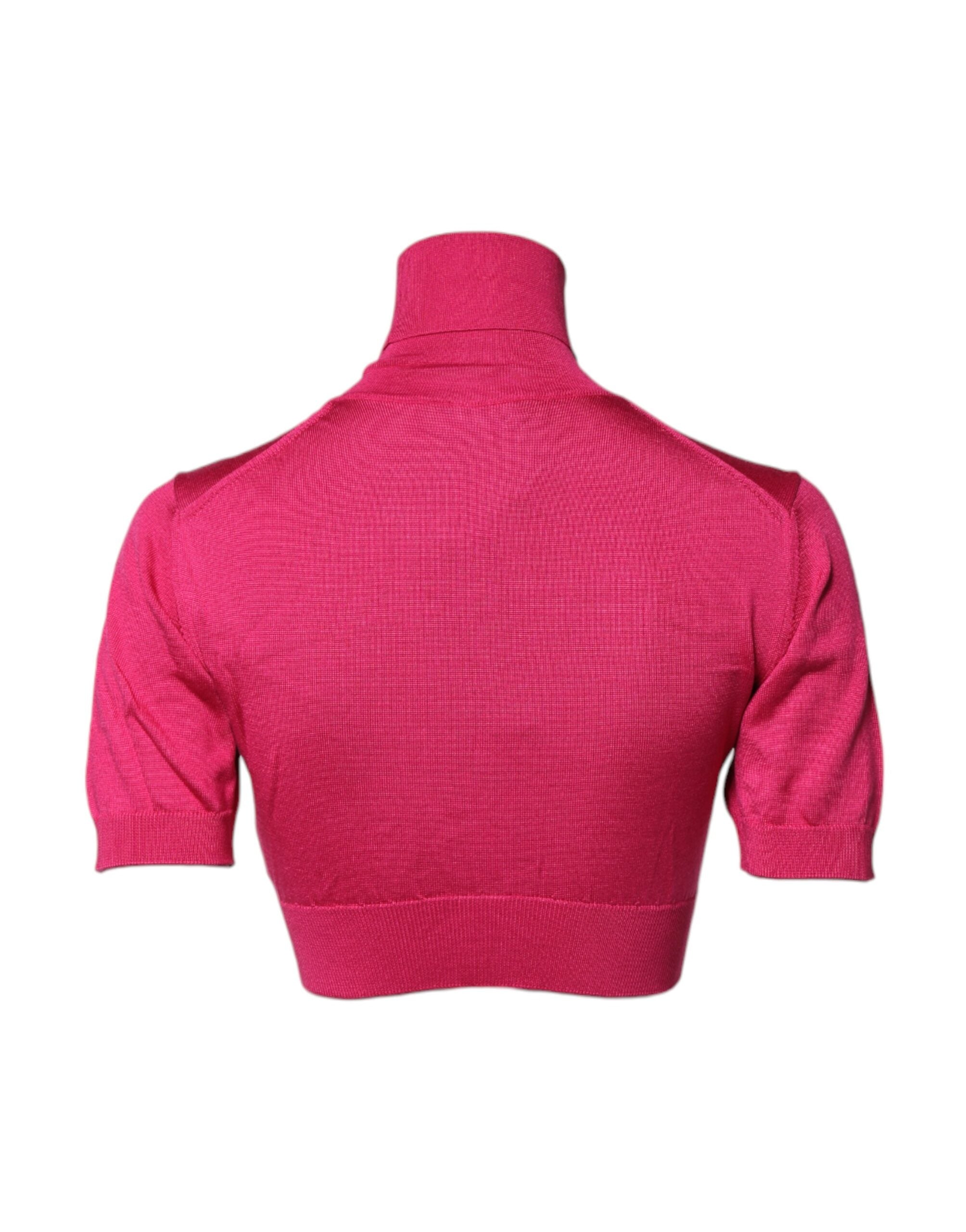 Dolce & Gabbana Pink Silk Knitted Turtleneck Cropped Top