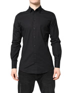 Dolce & Gabbana Black GOLD Cotton Dress Formal Shirt