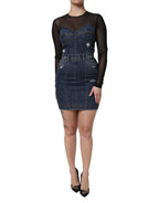 Dolce & Gabbana Black Blue Long Sleeves Denim Mini Dress