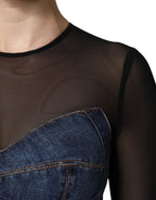 Dolce & Gabbana Black Blue Long Sleeves Denim Mini Dress