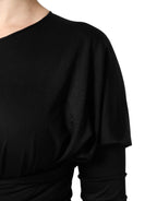 Dolce & Gabbana Black Wool Long Sleeves Sheath Midi Dress