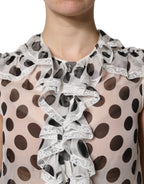 Dolce & Gabbana White Black Polka Dot Cotton Sleeveless Top
