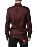 Dolce & Gabbana Burgundy Silk Dotted Long Sleeves Shirt