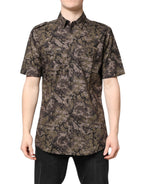 Dolce & Gabbana Multicolor Camouflage Button Down GOLD Shirt