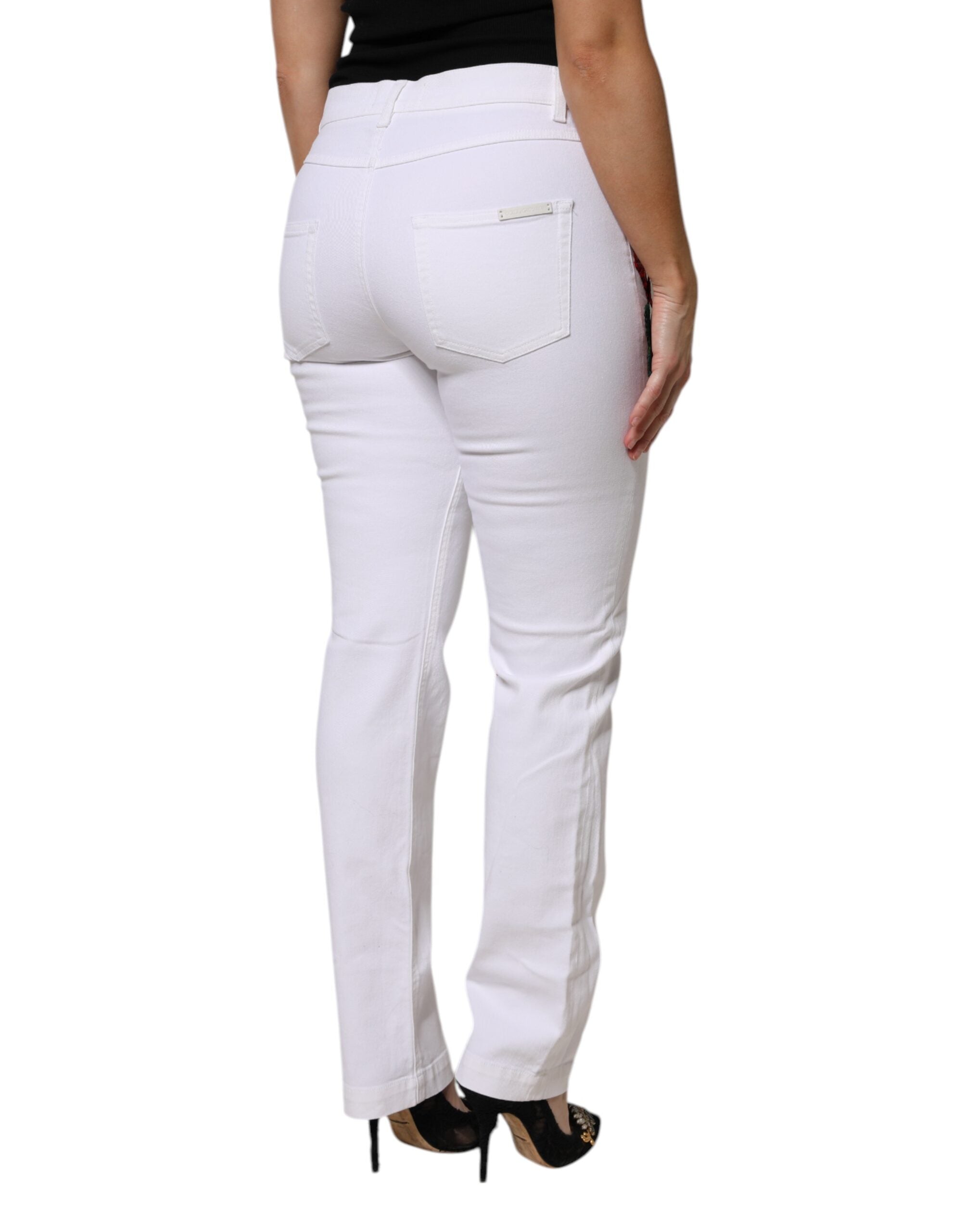 Dolce & Gabbana White Floral Sequined GIRLY Denim Jeans