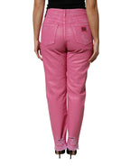 Dolce & Gabbana Pink Tattered Mid Waist Tapered Denim Jeans