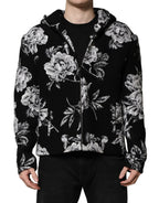 Dolce & Gabbana Black Wool Floral Printed Men Hooded Jacket