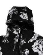 Dolce & Gabbana Black Wool Floral Printed Men Hooded Jacket