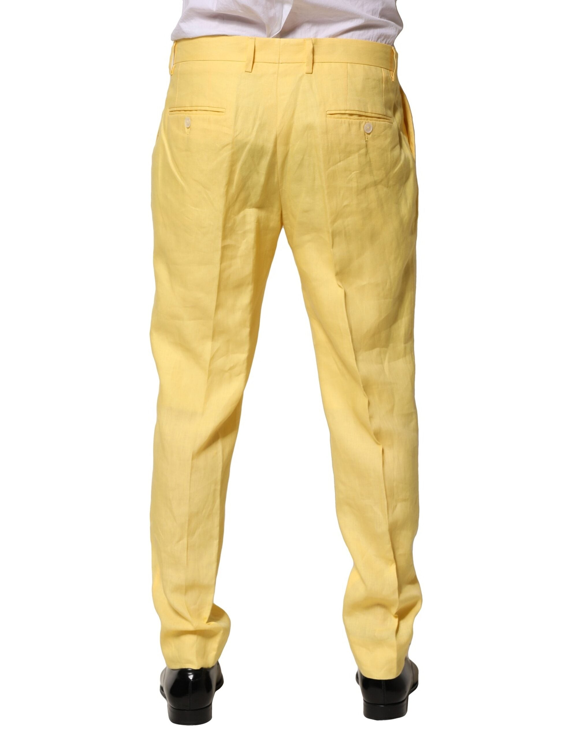 Dolce & Gabbana Yellow Flax Tapered Dress Men Pants