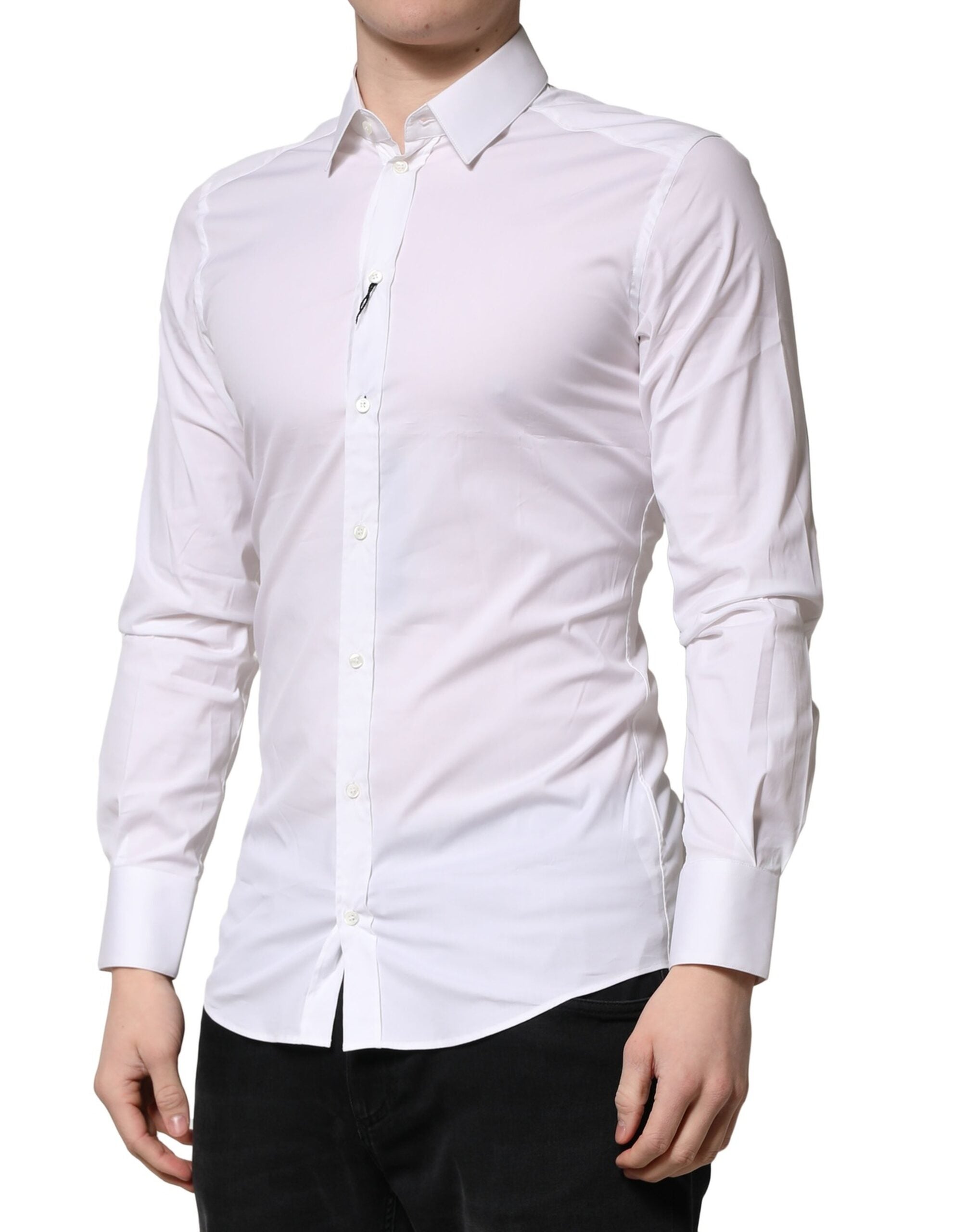 Dolce & Gabbana White GOLD Cotton Men Dress Formal Shirt