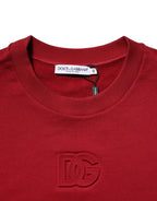Dolce & Gabbana Red Embossed Logo Cotton Crew Neck Sweater