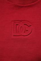 Dolce & Gabbana Red Embossed Logo Cotton Crew Neck Sweater