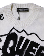 Dolce & Gabbana White Wool Knit Crew Neck Pullover Sweater