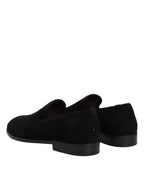 Dolce & Gabbana Black Suede Slip On Loafers Formal Shoes