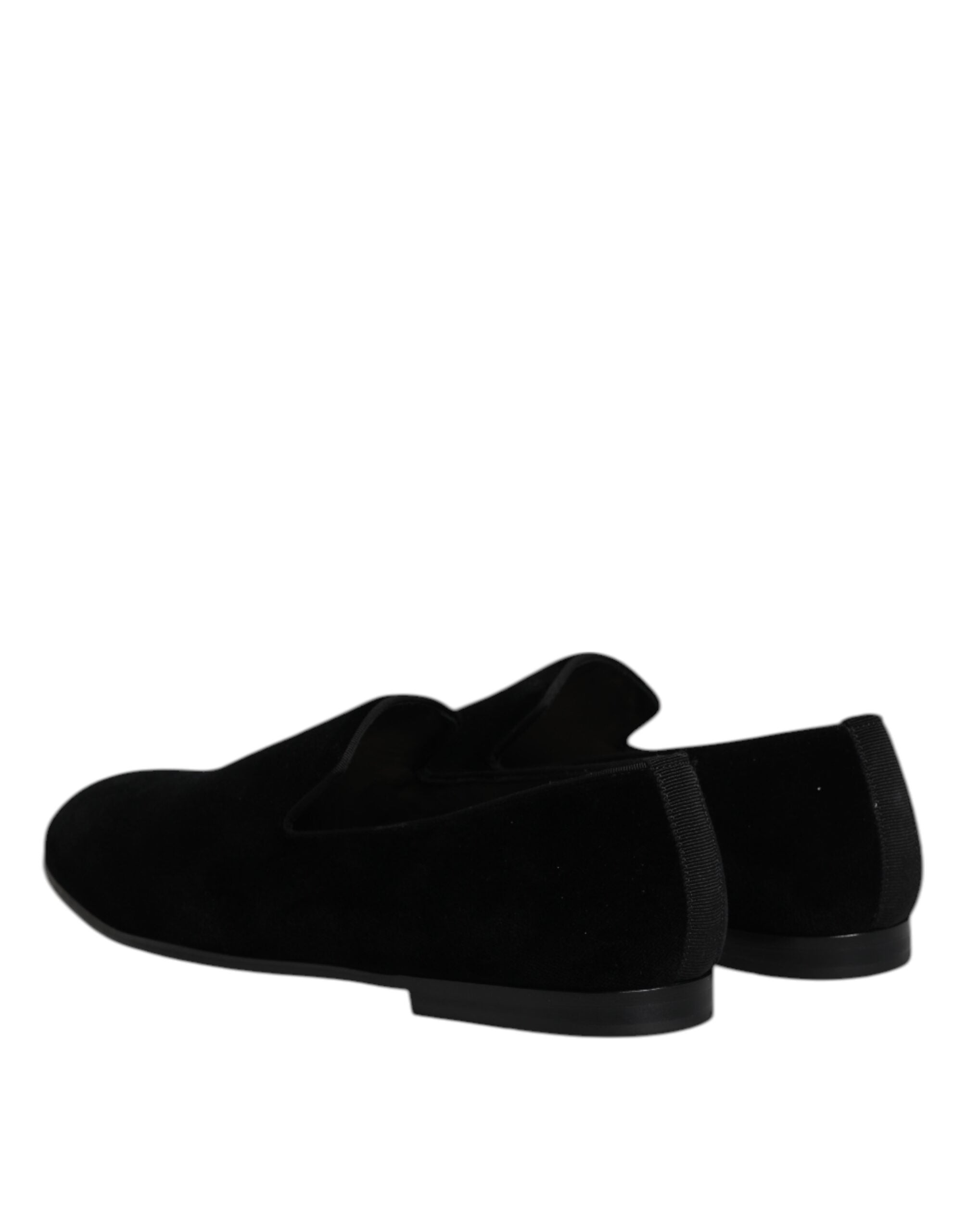 Dolce & Gabbana Black Velvet Slip On Loafers Formal Shoes