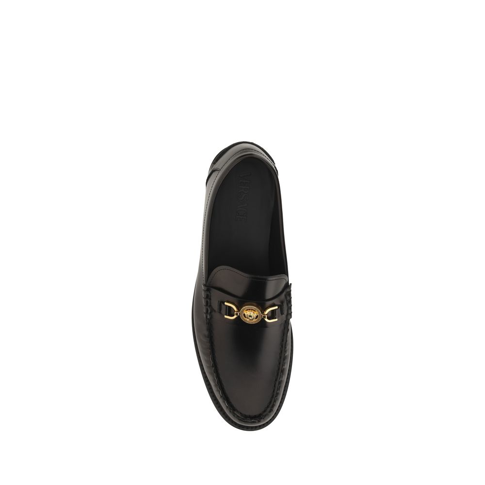 Versace Black Calf Leather Bos Taurus Slip-On Loafers