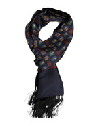 Dolce & Gabbana Blue Silk Printed Fringes Foulard Scarf