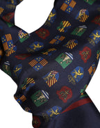 Dolce & Gabbana Blue Silk Printed Fringes Foulard Scarf