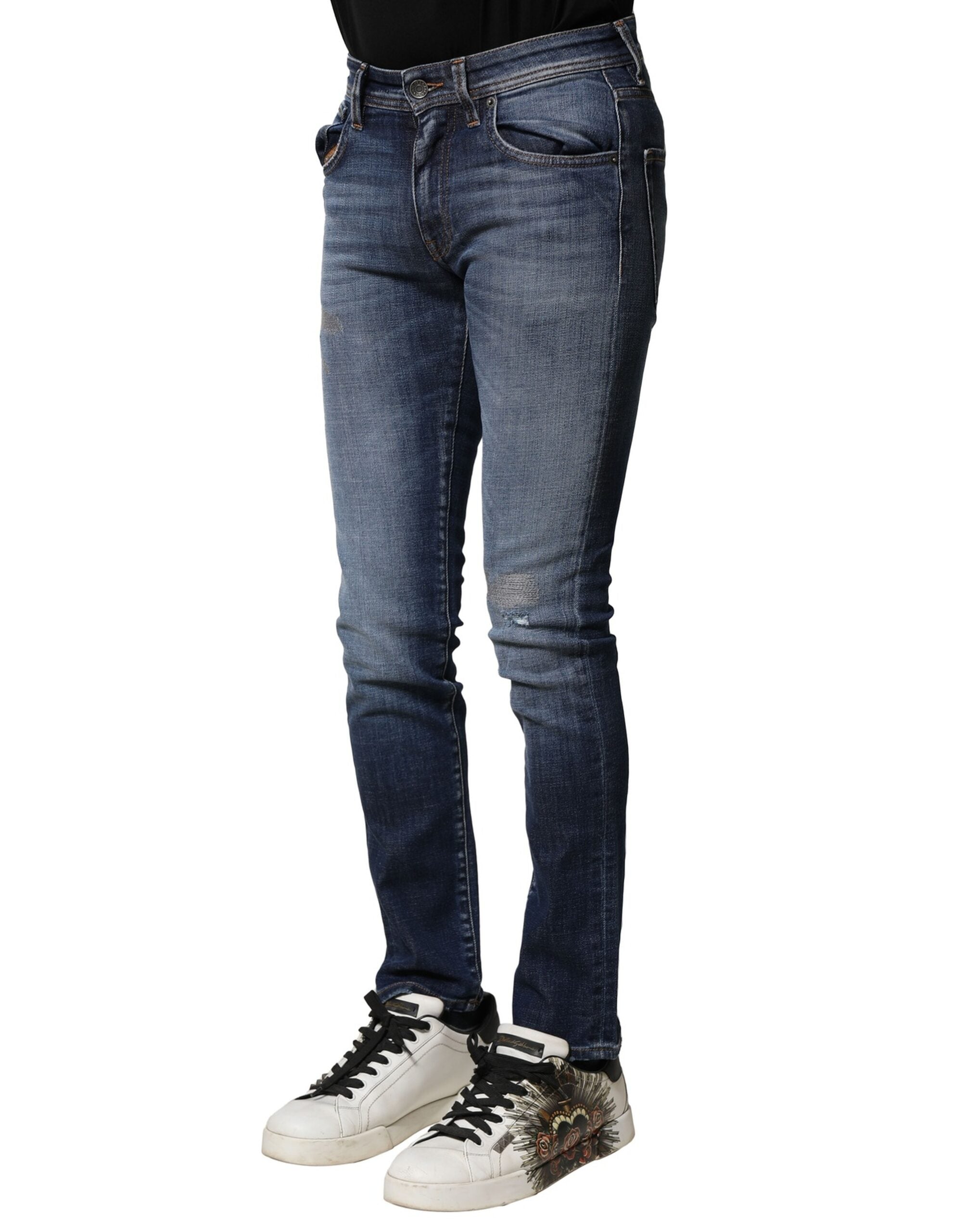 Authentic Designer Authentic Designer Dolce & Gabbana Blue Washed Cotton Slim Fit Men Denim Jeans