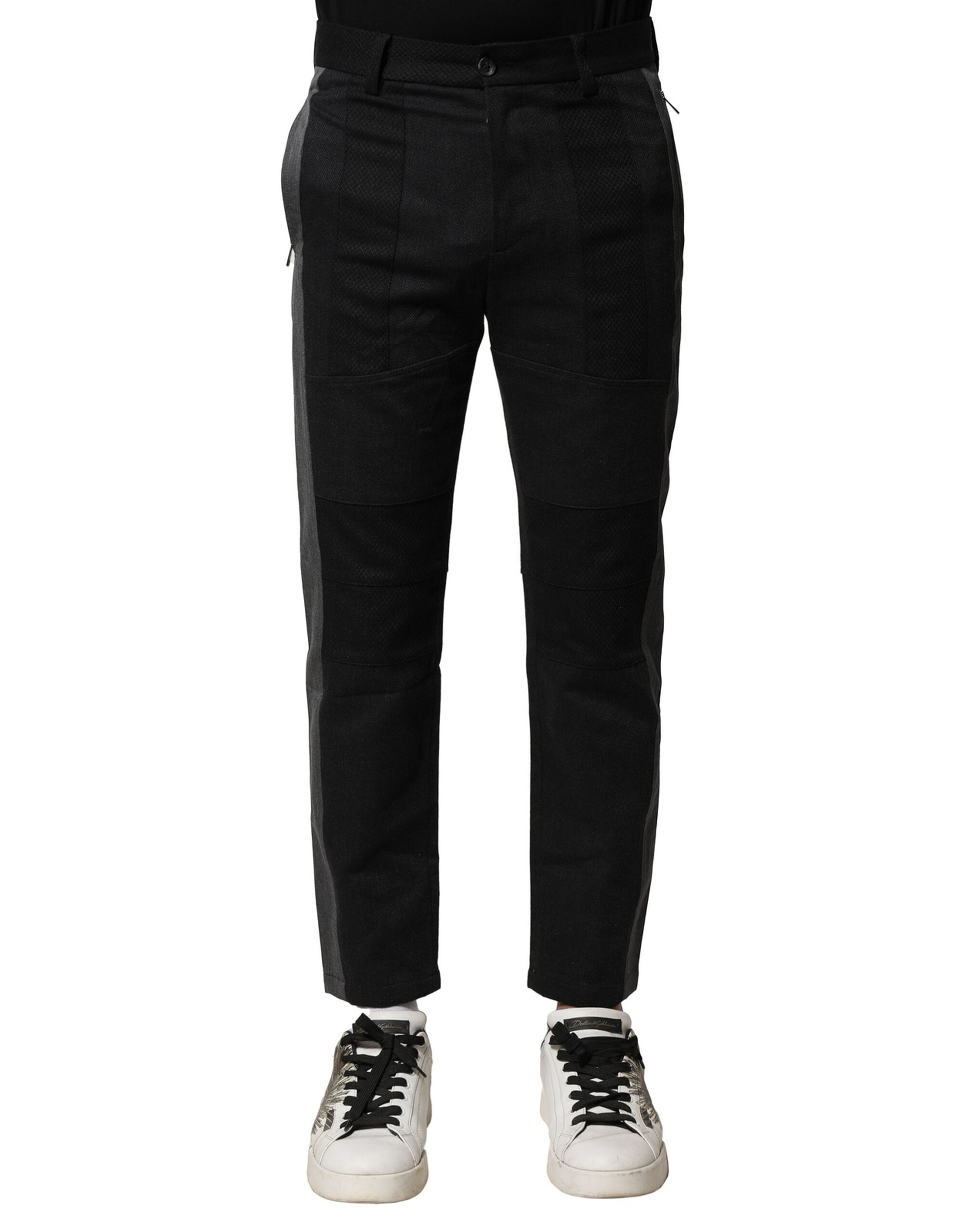 Dolce & Gabbana Black Gray Cotton Tapered Men Pants