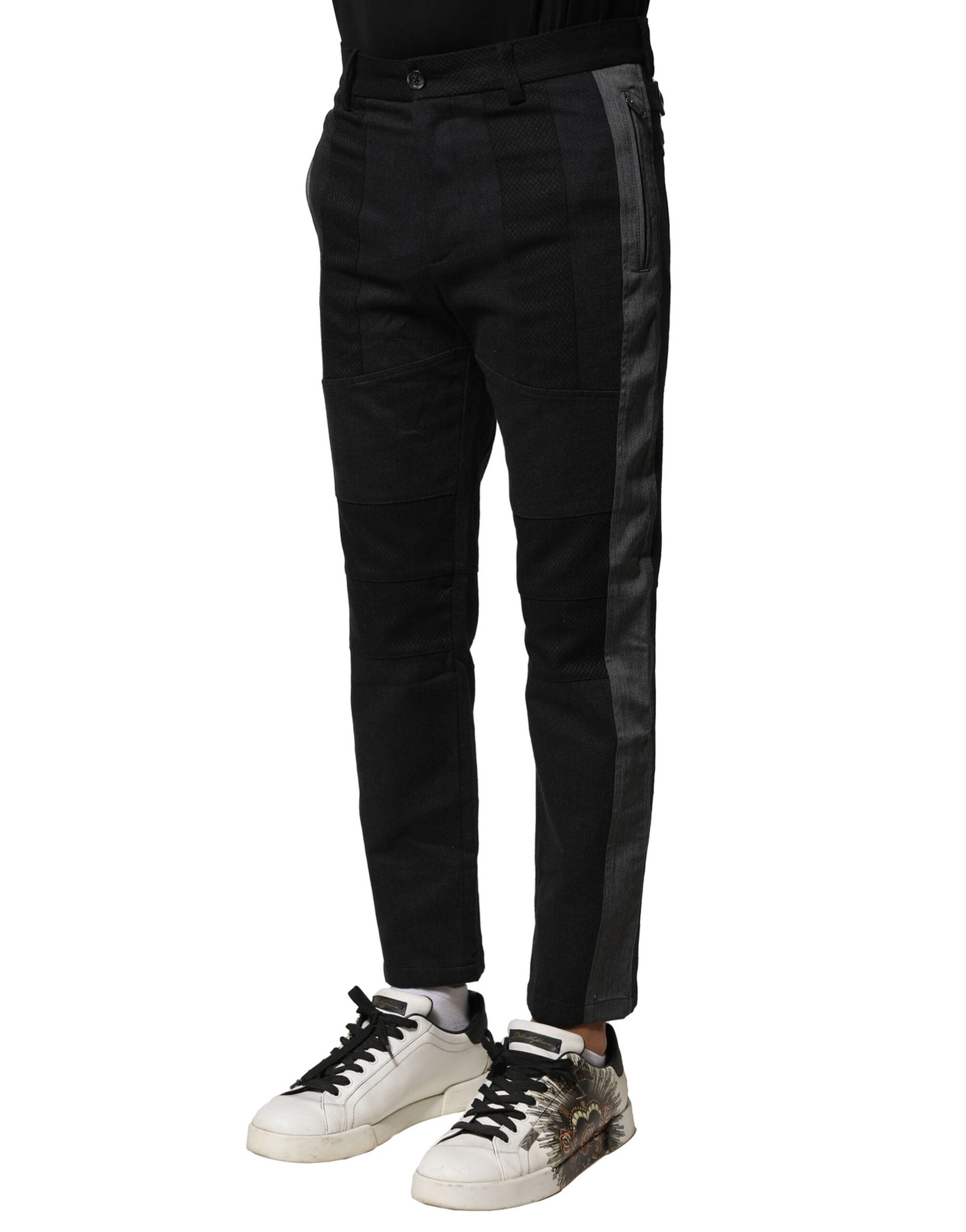 Dolce & Gabbana Black Gray Cotton Tapered Men Pants