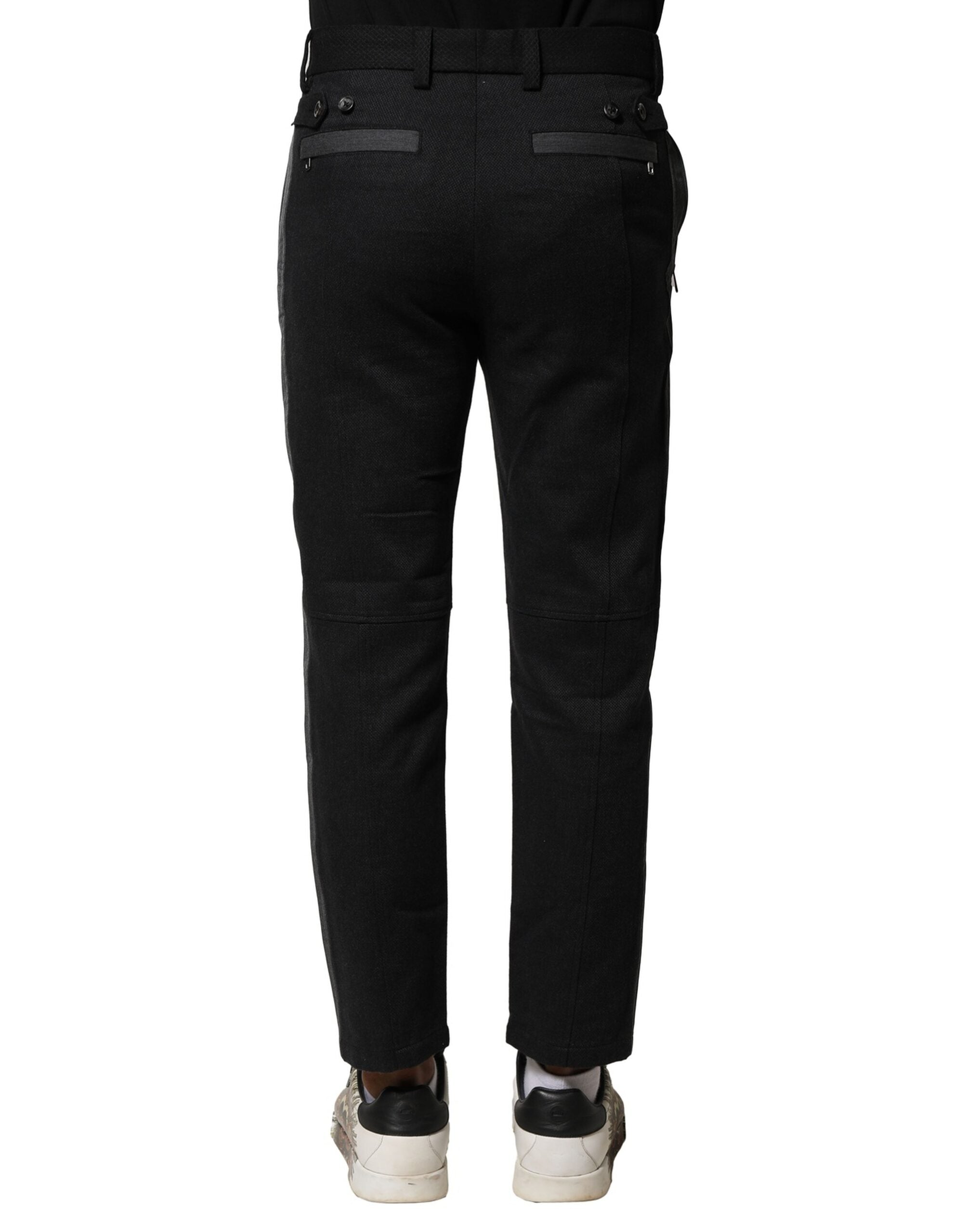 Dolce & Gabbana Black Gray Cotton Tapered Men Pants