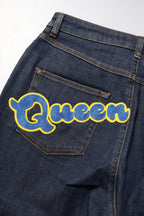 Dolce & Gabbana Blue Queen Patch AUDREY Mid Waist Denim Jeans